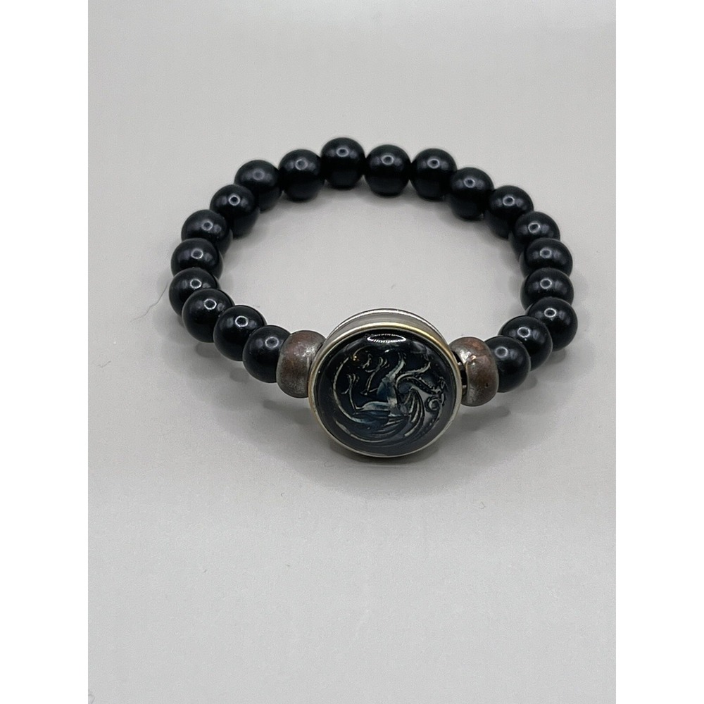 Black Bead Decorative Button Snap Stretchy‎ Bracelet